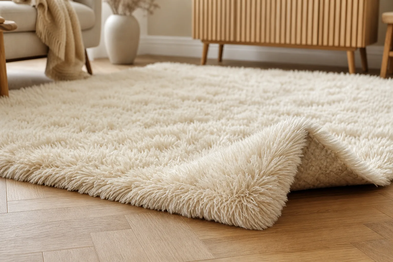 Tapis shaggy crème